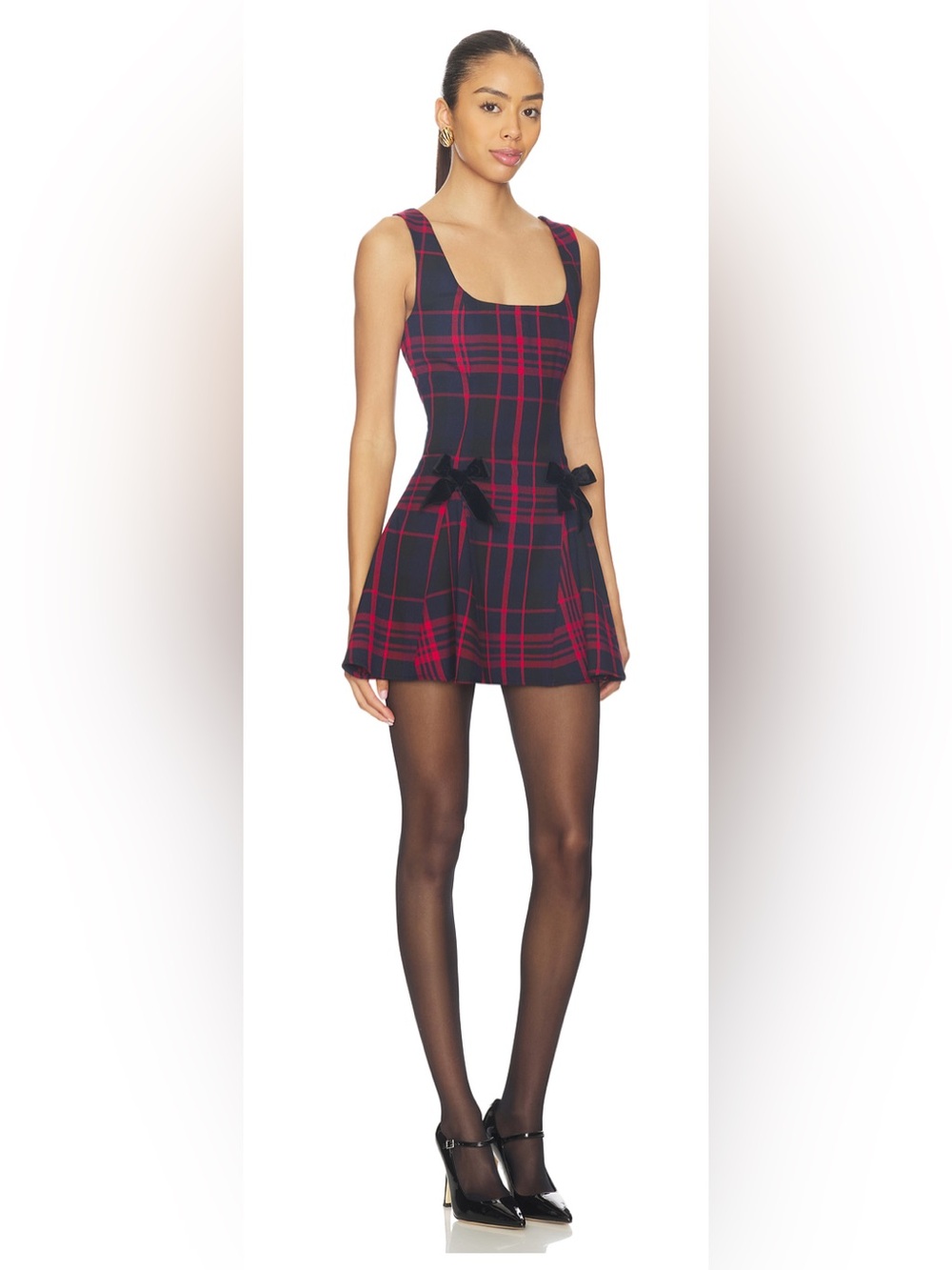 Like New! MAJORELLE Plaid Fit-and-Flare Mini Dress in Navy and Red/Size Medium